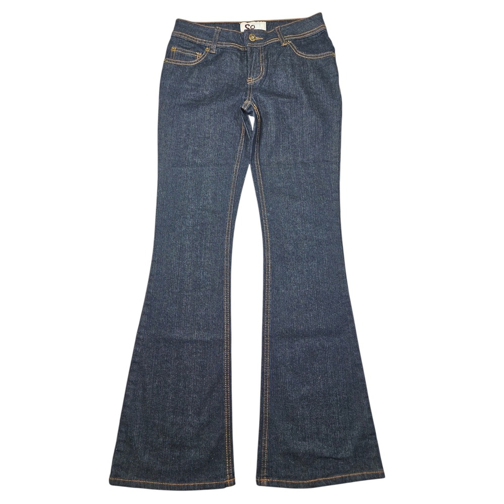 VTG SO Y2K Low Rise Flare Jeans Dark Wash Denim Sz 3 Short 27x29